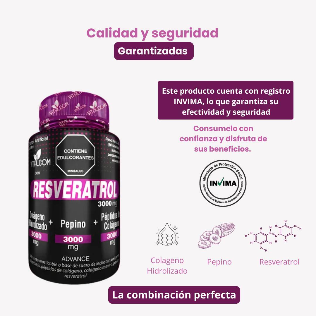 🔥 Eleva tu energía celular y combate el envejecimiento desde hoy |Resveratrol | Colágeno Hidrolizado & Pepino | Fórmula premium 100 % natural