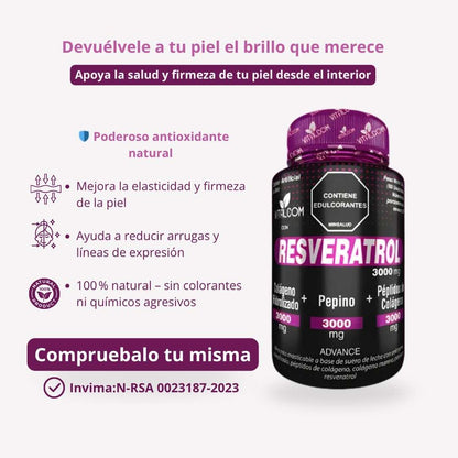 🔥 Eleva tu energía celular y combate el envejecimiento desde hoy |Resveratrol | Colágeno Hidrolizado & Pepino | Fórmula premium 100 % natural